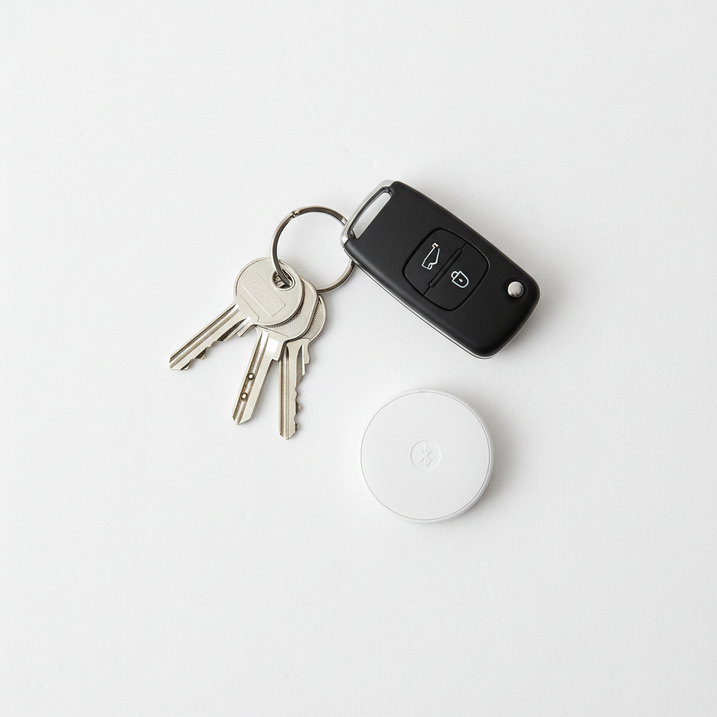 Localizador Bluetooth blanco en llavero con llaves